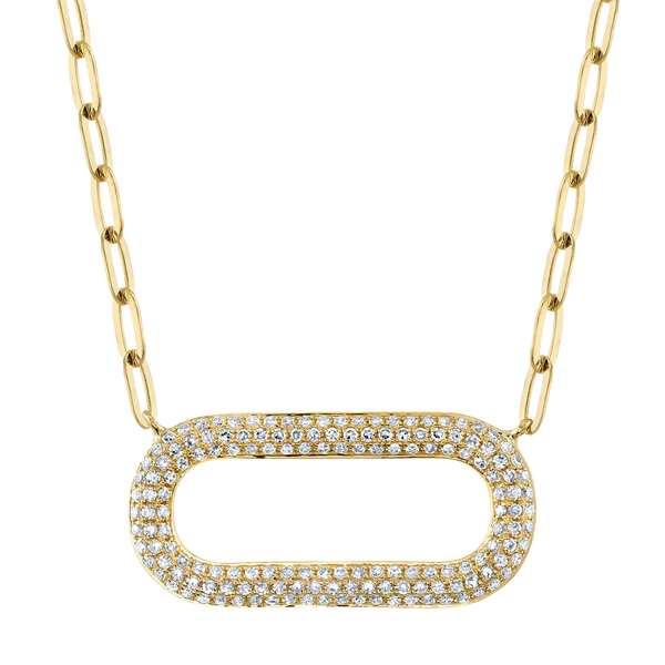 14K Gold Cylinder Diamond Paper Clip Necklace