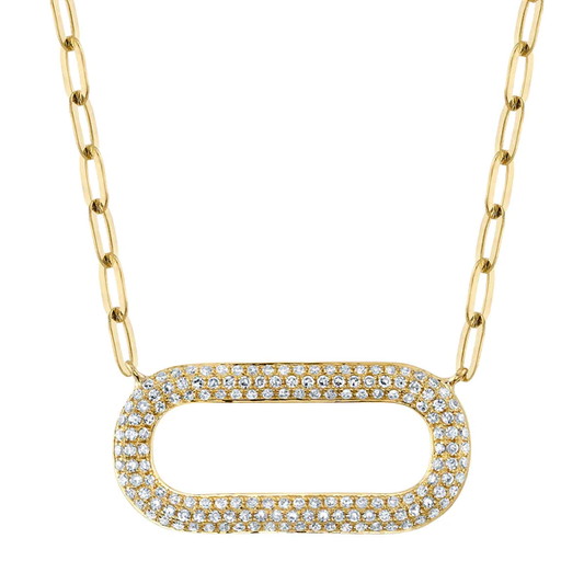 14K Gold Cylinder Diamond Paper Clip Necklace