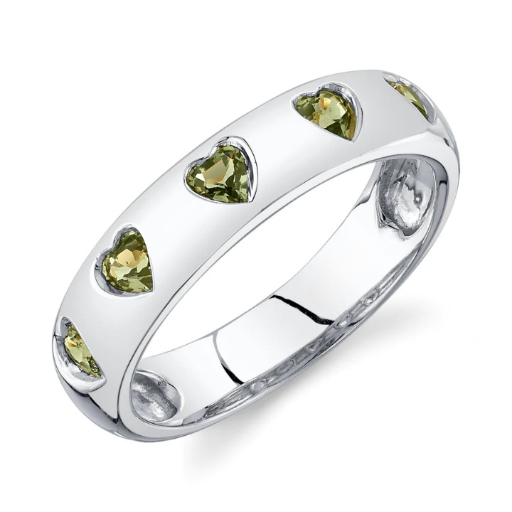 14K Gold 0.62 CT Green Sapphire Heart Band Ring
