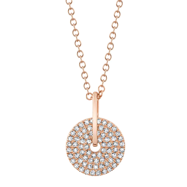 14K Gold Diamond Circle Disc Necklace