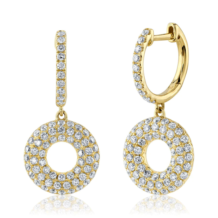 14K White Gold Diamond Circle Drop Earrings