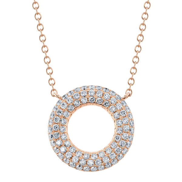 14K Gold Diamond Pave Circle Necklace