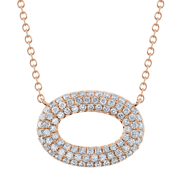 14K Gold Oval Halo Diamond Necklace