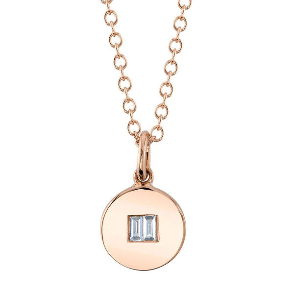 14K Gold Baguette Diamond Circle Pendant Necklace