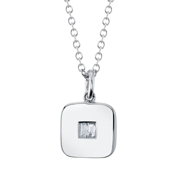 14K Gold Baguette Cut Diamond Square Pendant Necklace