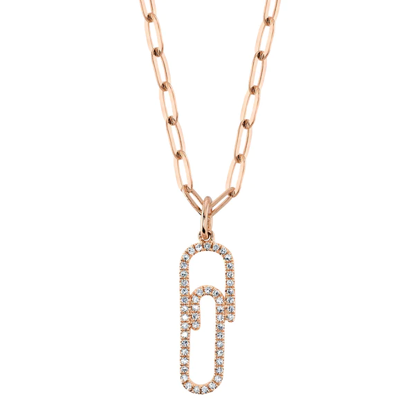 14K Gold Diamond Paper Clip Link Necklace