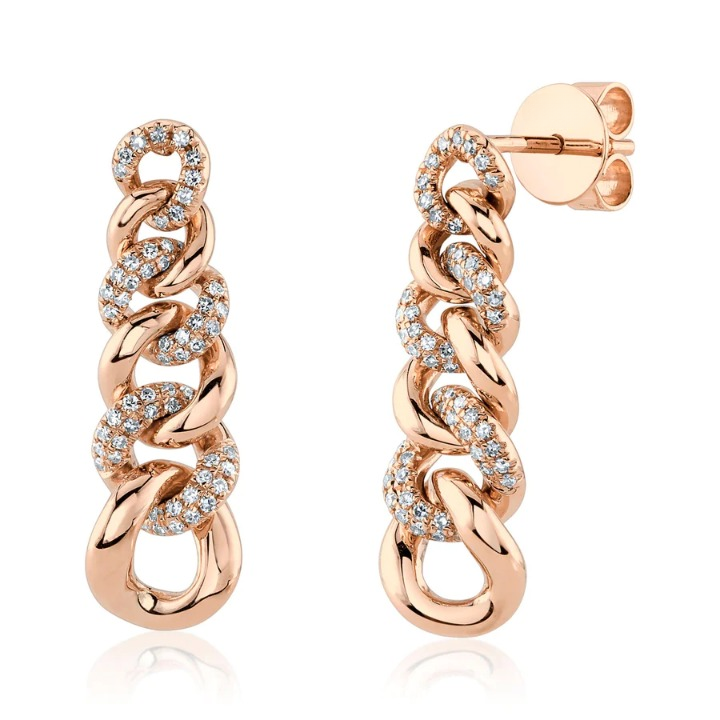 14K Gold Diamond Link Chain Earrings