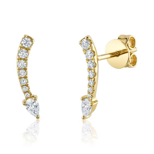 14K Gold Diamond Climber Crawler Stud Earrings