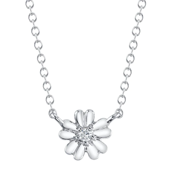 14K Yellow Gold Diamond Flower Pendant Necklace