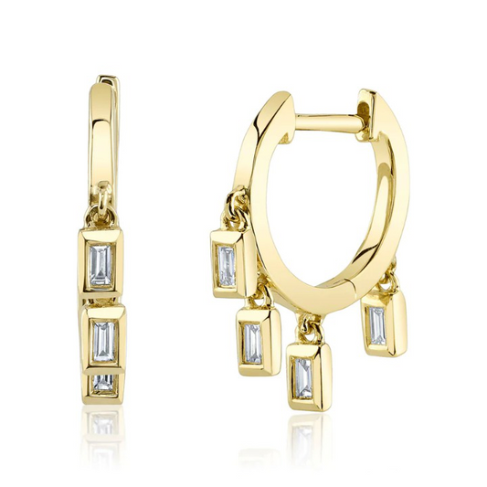14K Gold Diamond Huggie Shaker Dangle Earrings