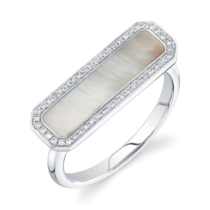 14K Gold Diamond Mother Of Pearl Ring