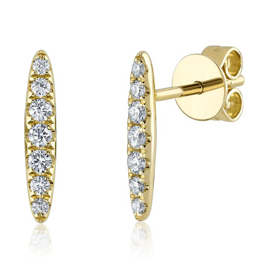14K Gold Diamond Bar Stud Earrings