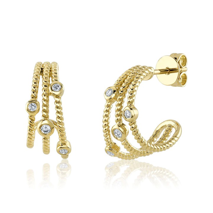 14K Gold Diamond Bezel Semi-Hoop Earrings