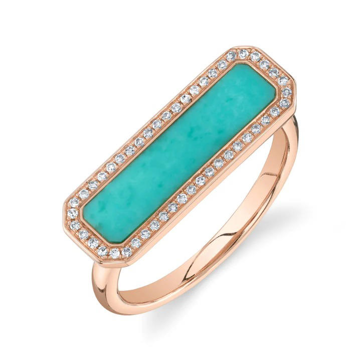 14K Gold Diamond Turquoise Bar Ring