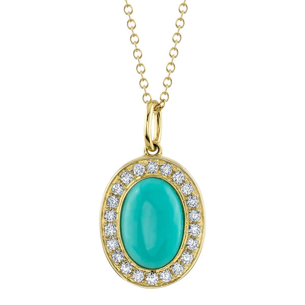 14K Gold Turquoise Diamond Necklace