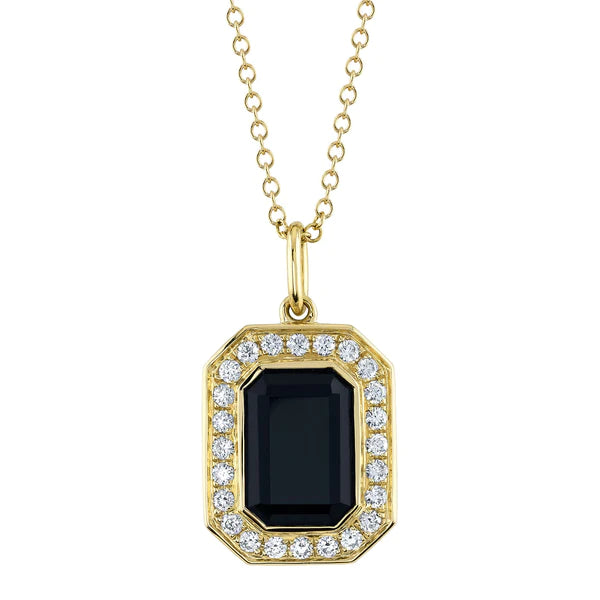 14K Gold Black Onyx Diamond Necklace