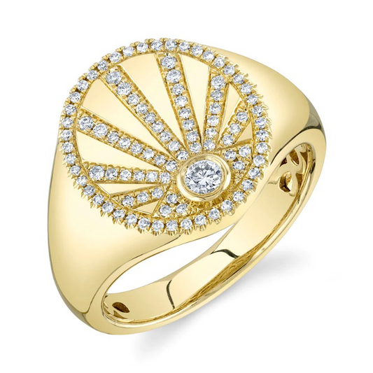 14K Gold Diamond Bezel Eye Signet Ring