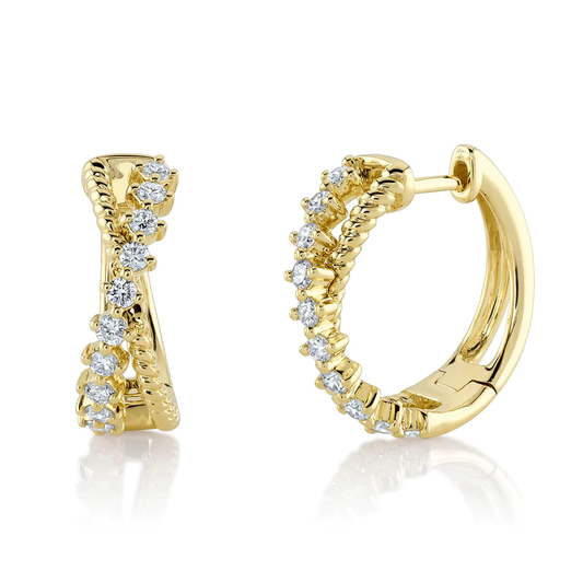 14K Gold Diamond Bridge X Crossover Hoop Earrings