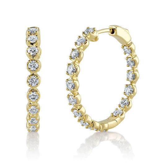 14K Gold Diamond Inside Out Hoop Earrings
