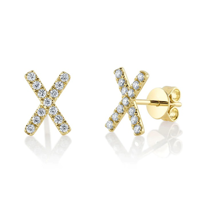 14K Gold Diamond X Stud Earrings