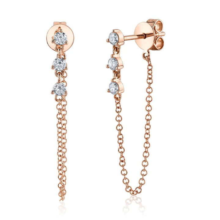 14K Gold Diamond Chain Stud Earrings