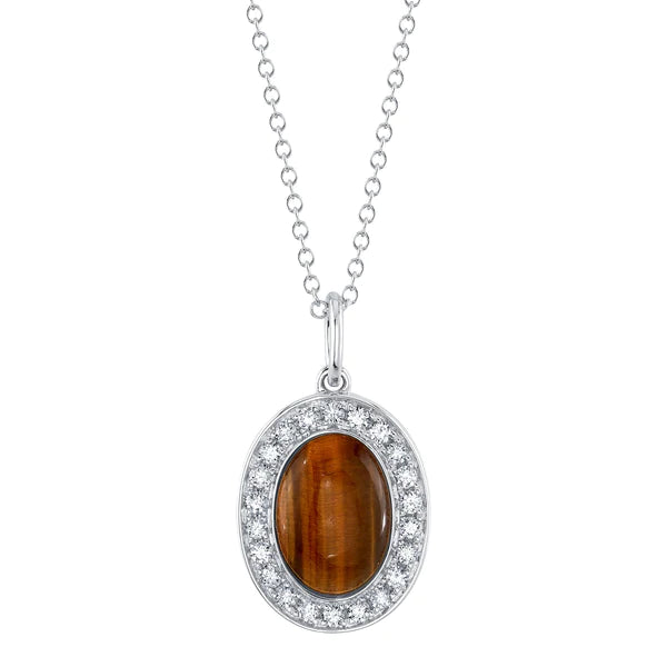 14K Gold Tiger's Eye Diamond Necklace