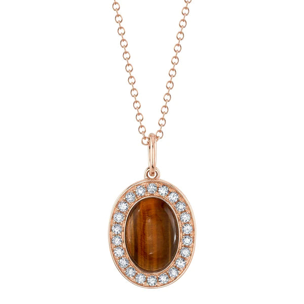14K Gold Tiger's Eye Diamond Necklace