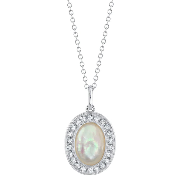 14K Gold Pearl Diamond Pendant Necklace