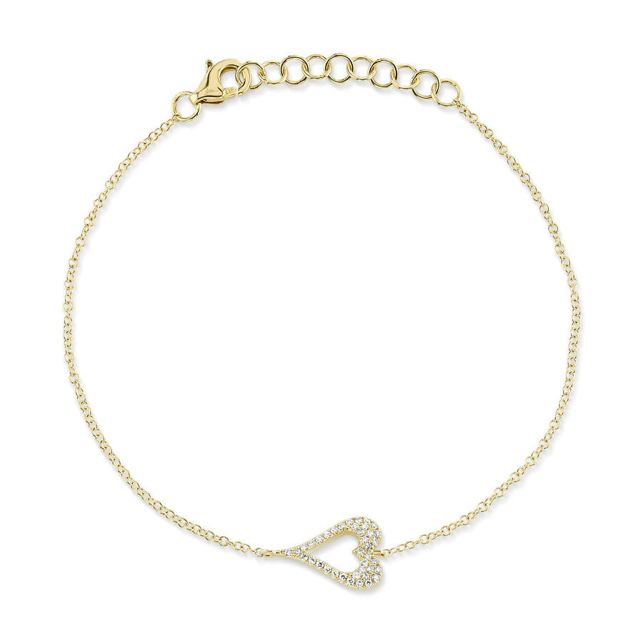 14K Gold Diamond Open Heart Charm Bracelet