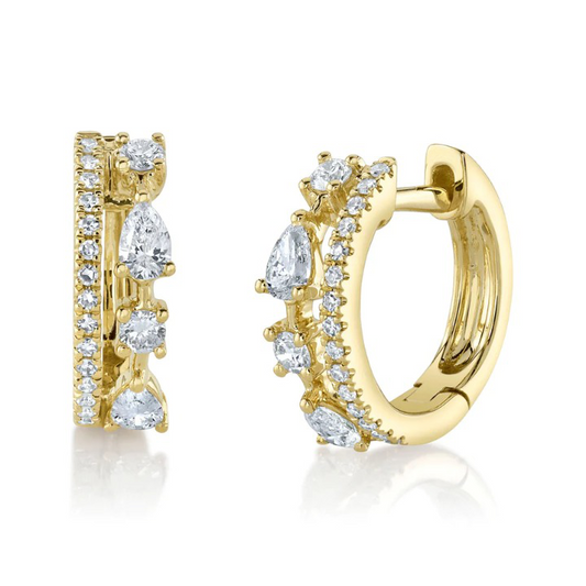 14K Gold Pear-Cut Diamond Huggie Earrings