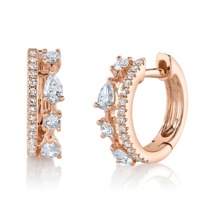 14K Gold Pear-Cut Diamond Huggie Earrings