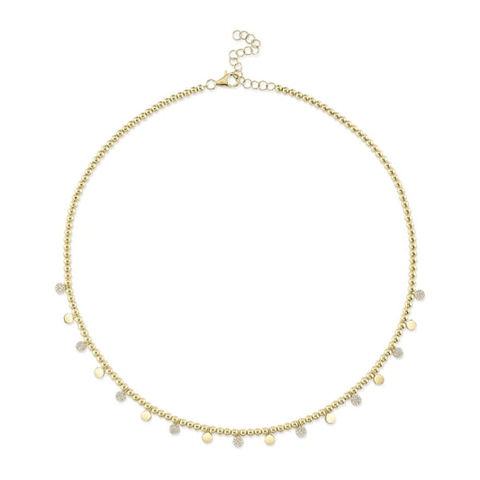 14K Gold Diamond Bead Ball Chain Necklace