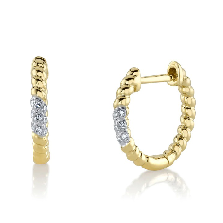 14K Gold Diamond Braided Rope Huggie Earrings