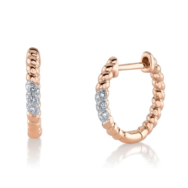 14K Gold Diamond Braided Rope Huggie Earrings