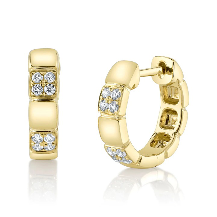 14K Gold Diamond Block Huiggie Earrings