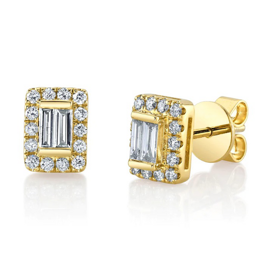 14K Gold Diamond Rectangular Stud Earrings
