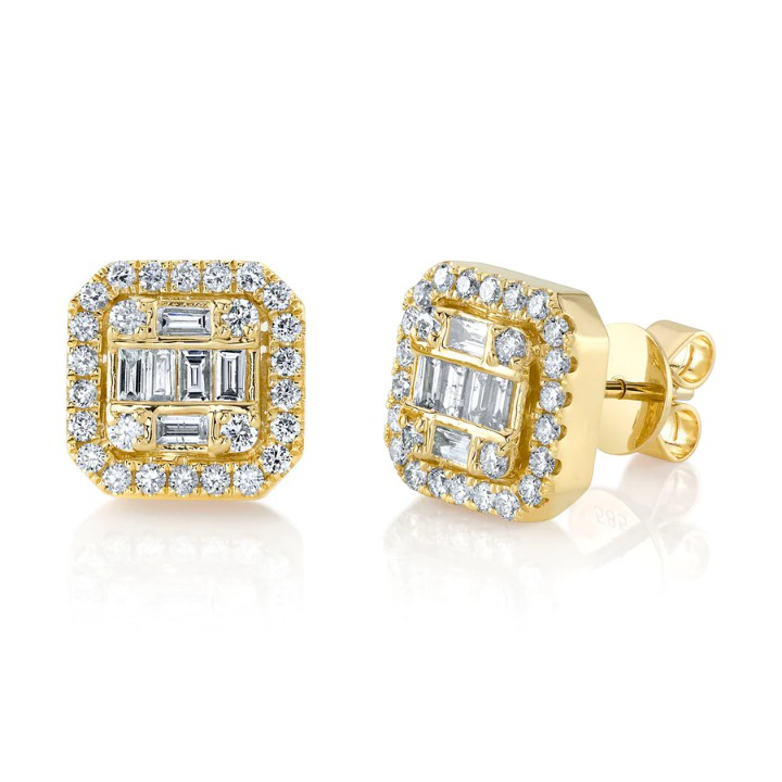 14K Gold Diamond Octagon Stud Earrings