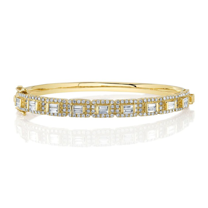 14K Gold Diamond Baguette Bangle Bracelet