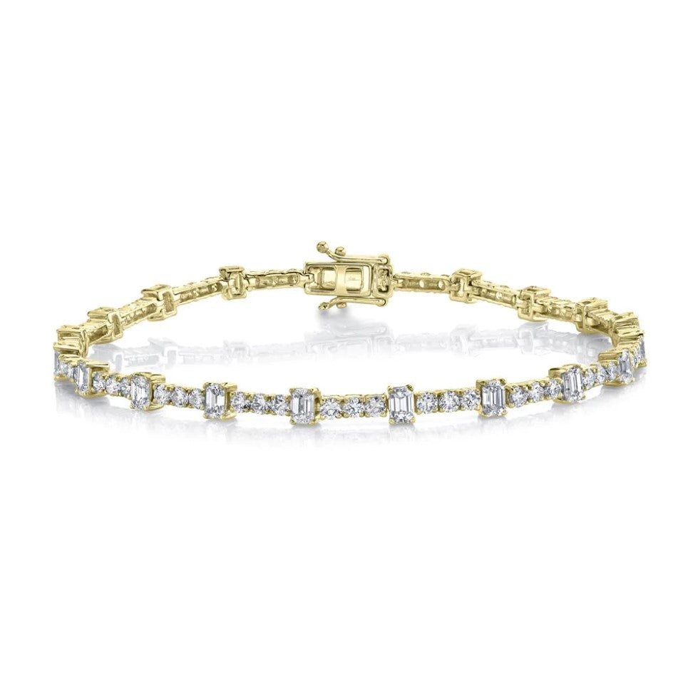 14K Gold 5.04 CT Emerald Cut Diamond Tennis Bracelet Round Certified Natural