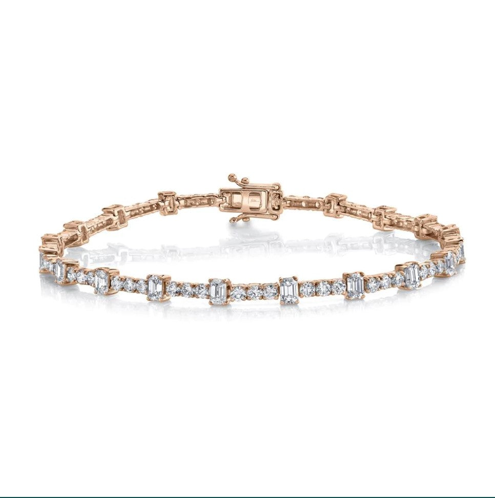 14K Gold 5.04 CT Emerald Cut Diamond Tennis Bracelet Round Certified Natural