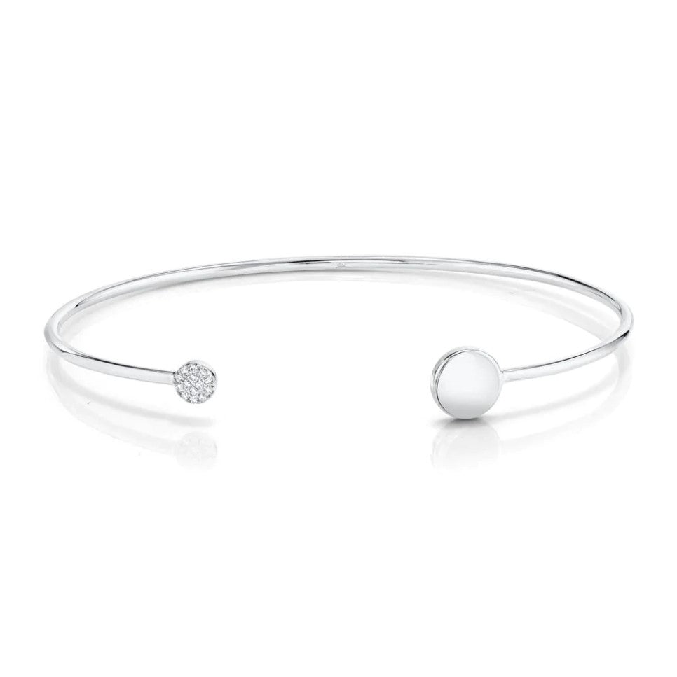 14K Gold 0.04 CT Diamond Open Bangle Bracelet Minimalist Circle Disc Dainty Natural