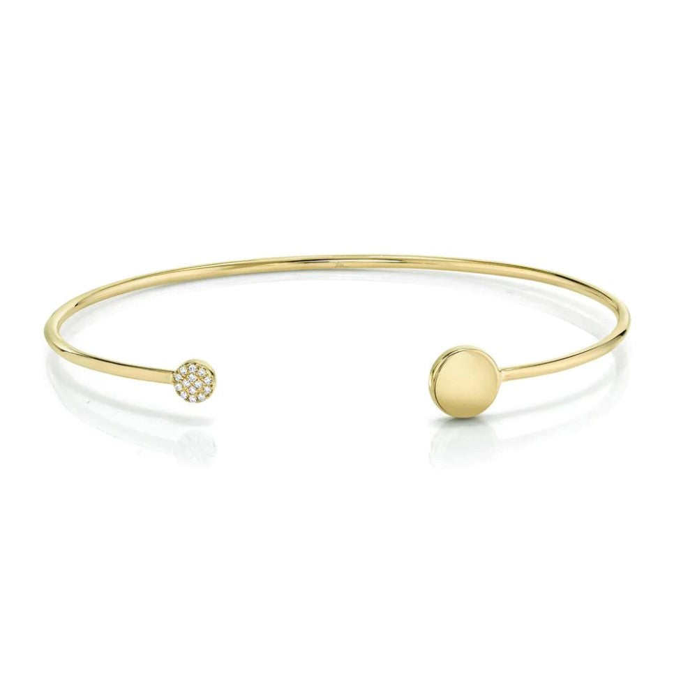 14K Gold 0.04 CT Diamond Open Bangle Bracelet Minimalist Circle Disc Dainty Natural