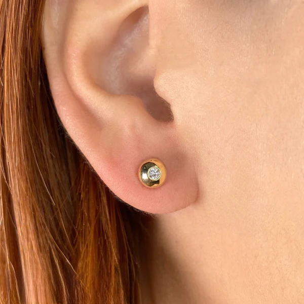14K Gold Diamond Ball Stud Earrings