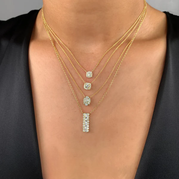14K Gold Diamond Cushion Halo Necklace