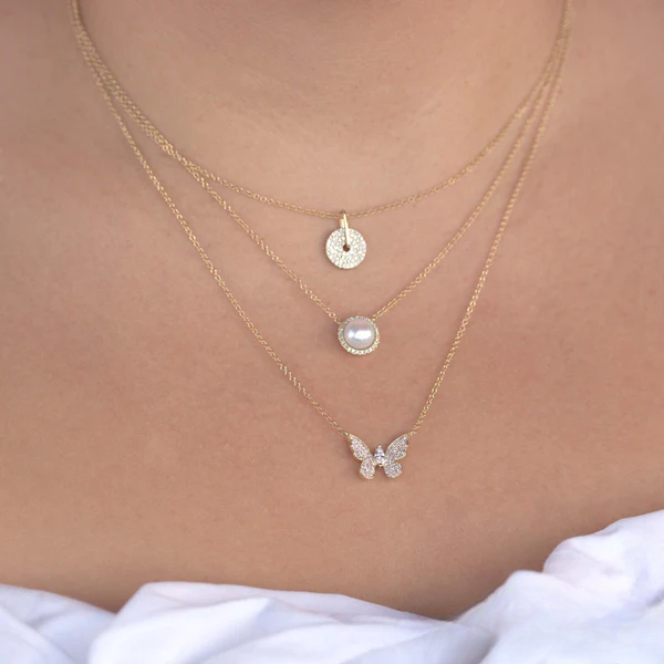 14K Gold Pearl Diamond Necklace