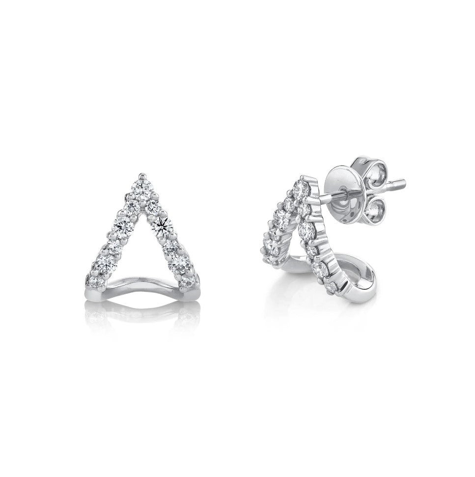 14K Gold 0.36CT Diamond Chevron V Stud Earrings Round Cut Natural Pushback