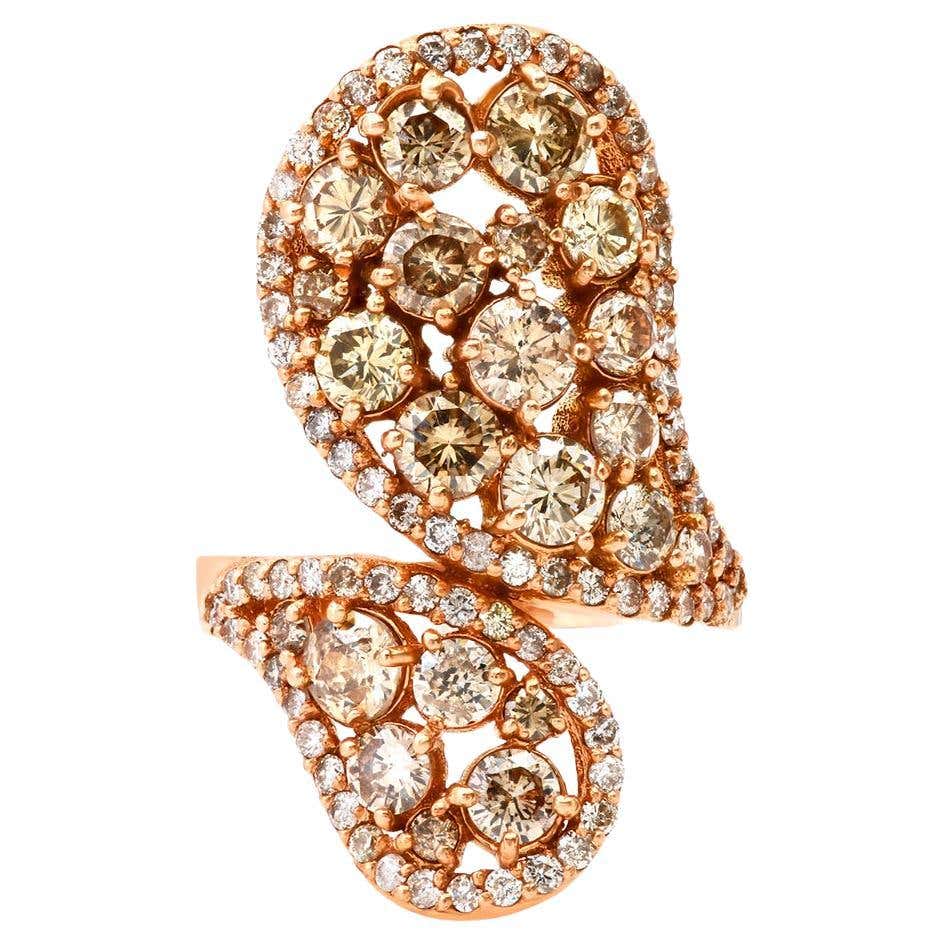 Fancy Brown 3.72 Total Carat Brown Diamond Rose Gold Paisley Snake Wrap Ring