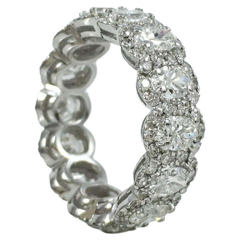 4.43 TCW Halo Eternity Oval Round Diamond White Gold Engagement Band