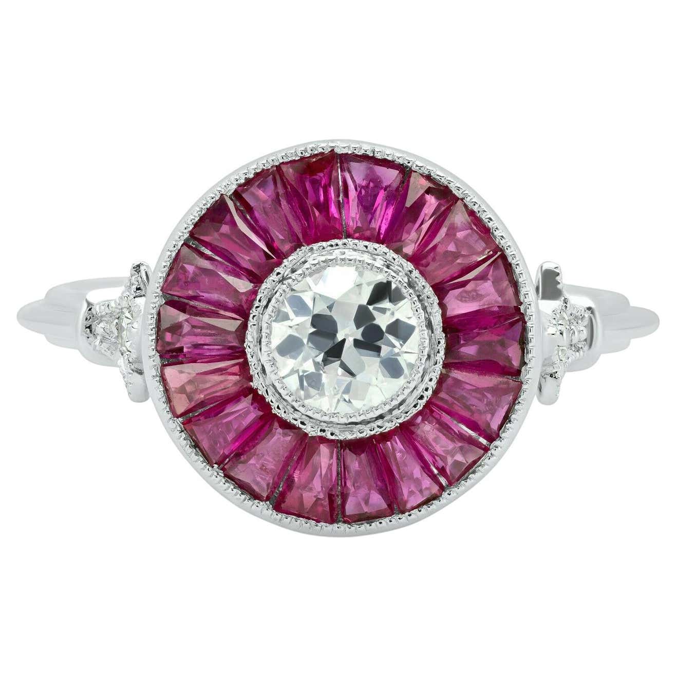 Art Deco Diamond Baguette Ruby Platinum Engagement Ring