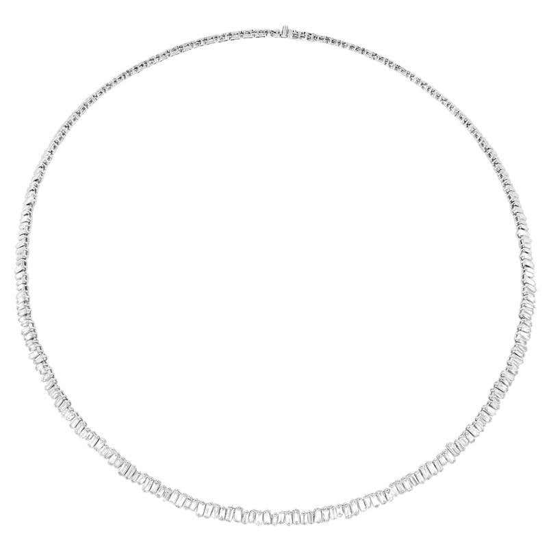 3.95 TCW White Gold Baguette Cut Diamond Choker Collar Necklace